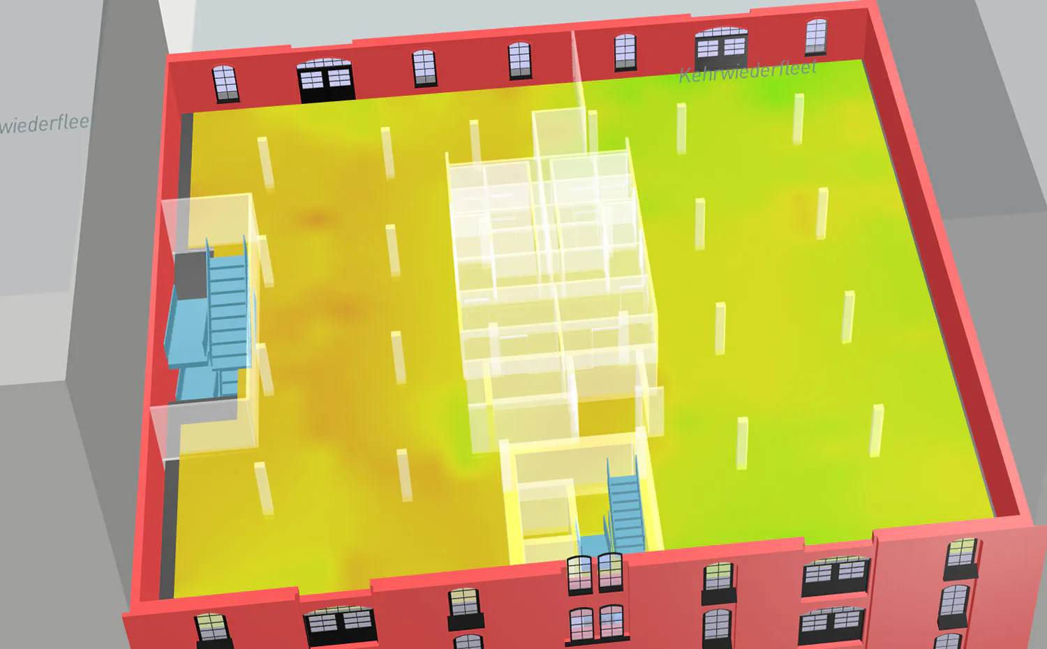 3D-Heatmap-Darstellung eines Gebäudes